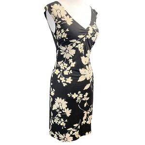 City Triangles Women's Y2K‎ Black Floral Dress Sleeveless V Neck Sheath Small